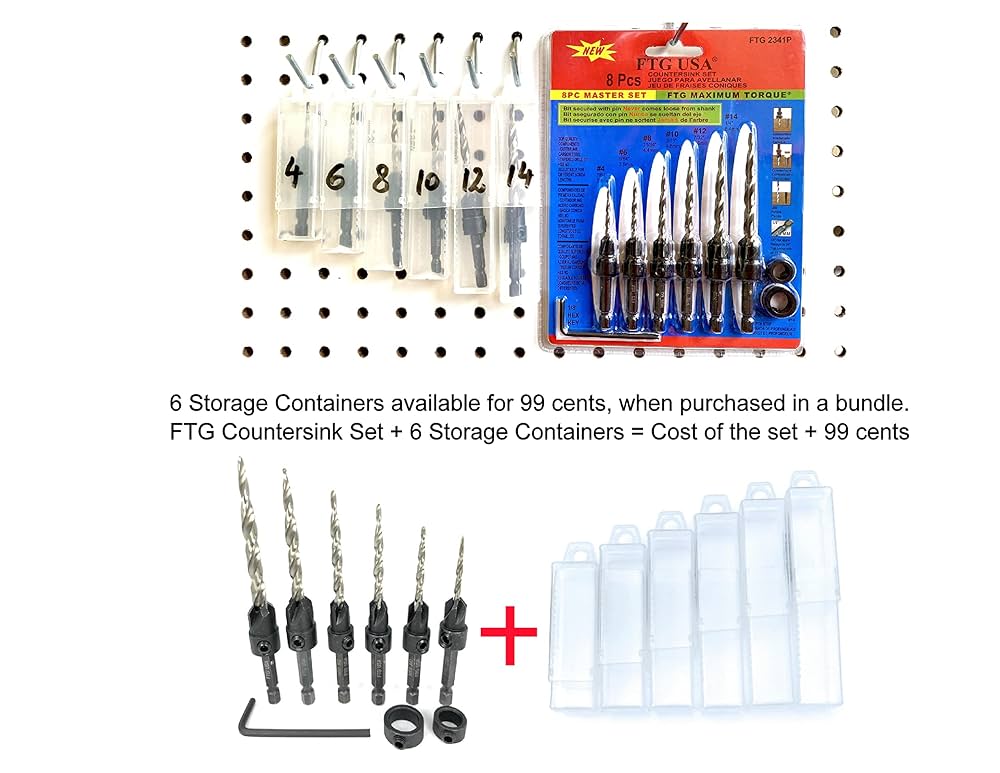 Amazon | FTG USA 調節可能な木製皿穴ドリルビットセット 6